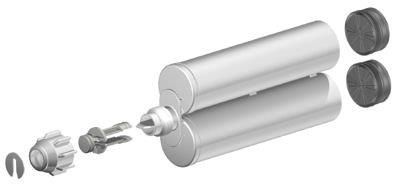 Two-component cartridge with caps and mixer